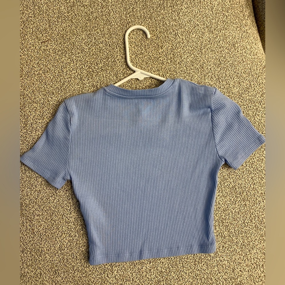 Blue Ribbed Cropped Baby Tee - Picture 2 of 3